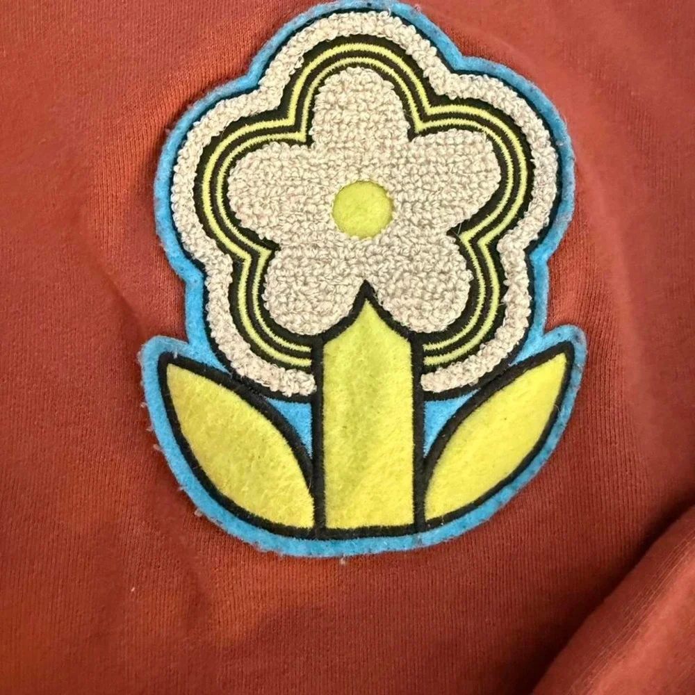 Damson Madder L Life is a Trip Oversized Sweatshirt Brick Red Flower Appliqué - Picture 4 of 8